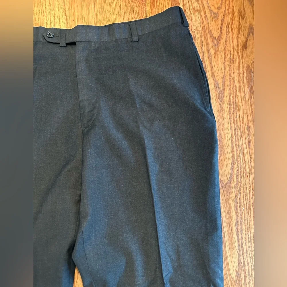 Oxxford Clothes Highest Quality Charcoal Flannel Wool Flat Frt Dress Pants 36X33